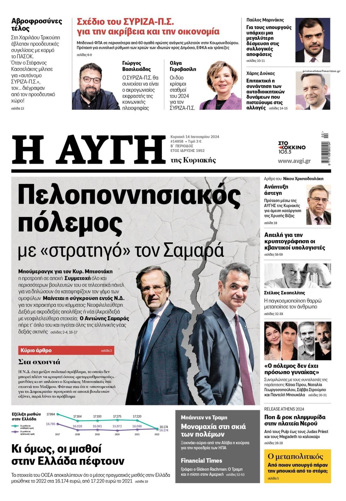 Πρωτοσέλιδο εφημερίδας Αυγή