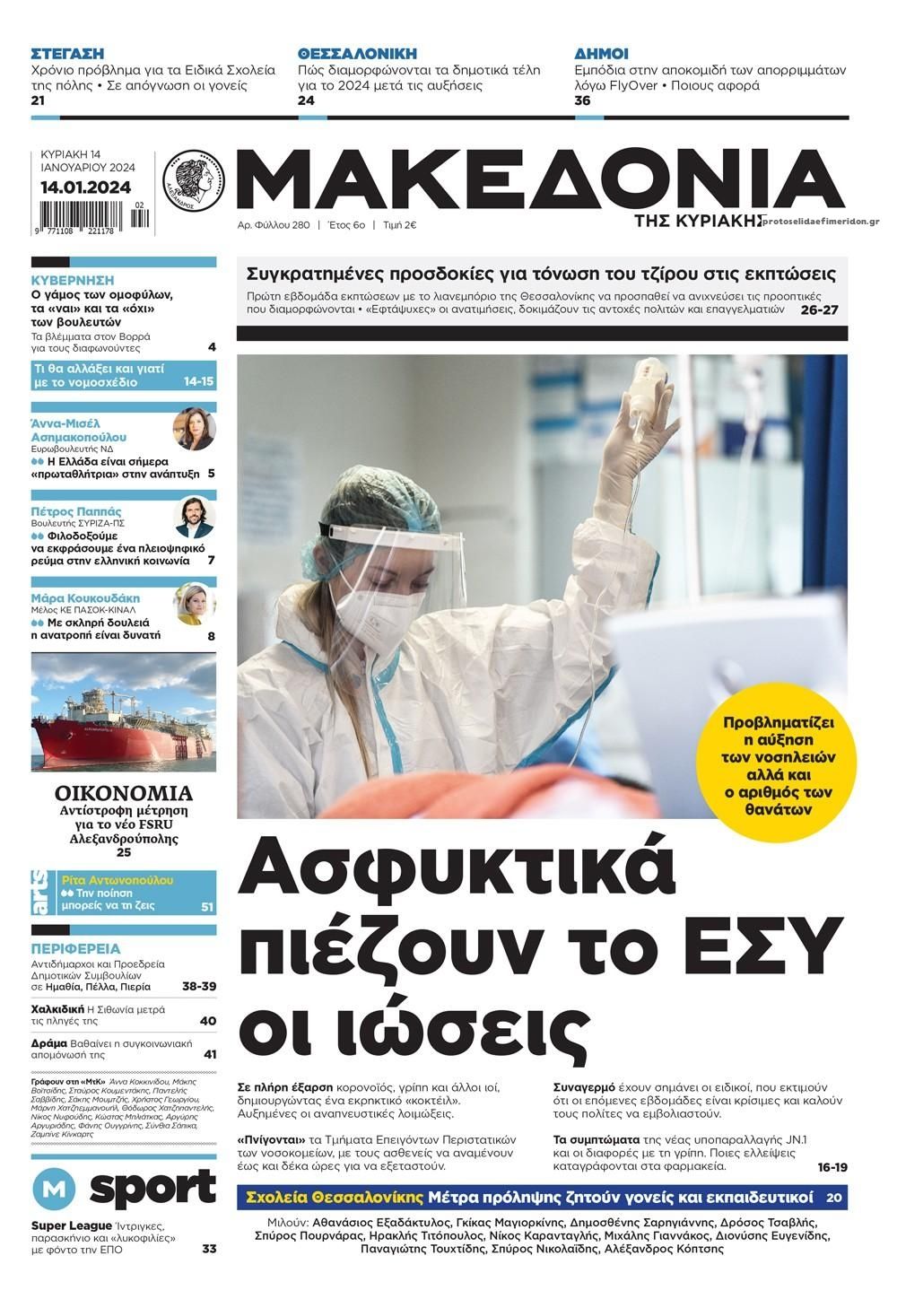 Πρωτοσέλιδο εφημερίδας Μακεδονία