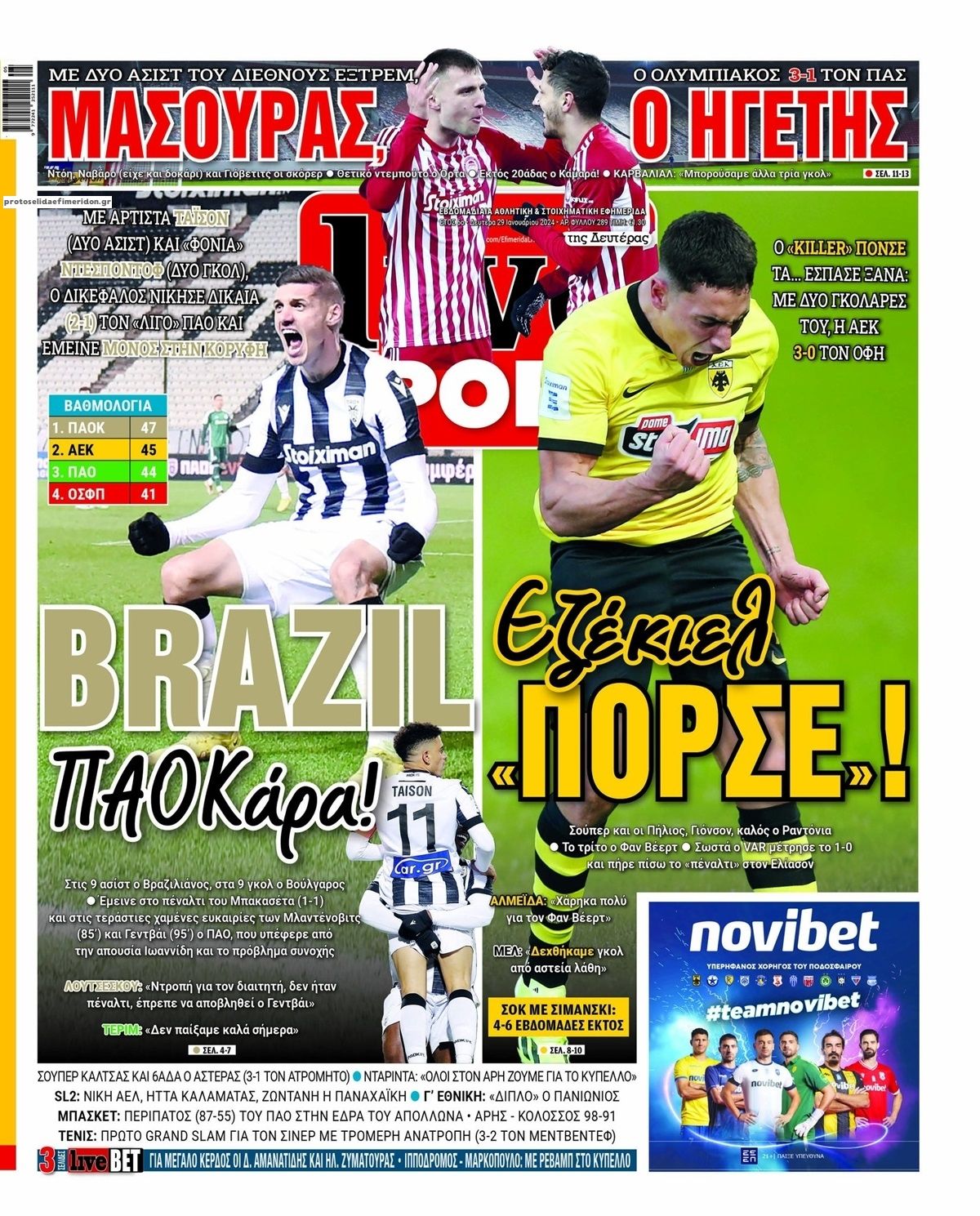 Πρωτοσέλιδο εφημερίδας Livesport