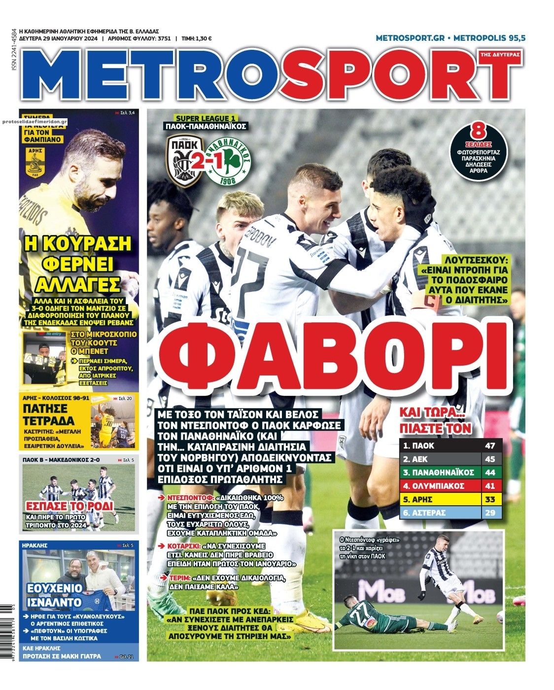 Πρωτοσέλιδο εφημερίδας Metrosport