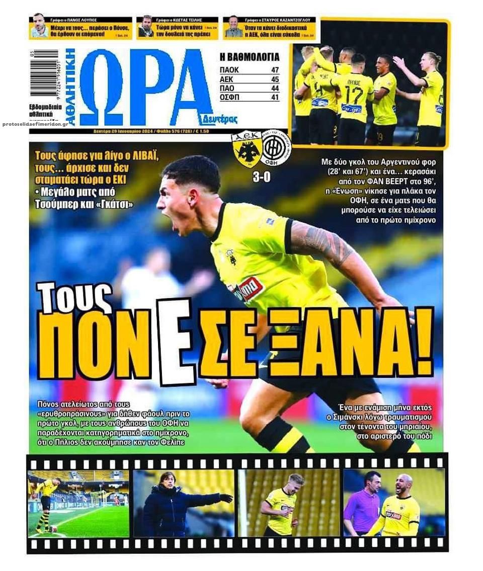 Πρωτοσέλιδο εφημερίδας Η ώρα των Σπορ