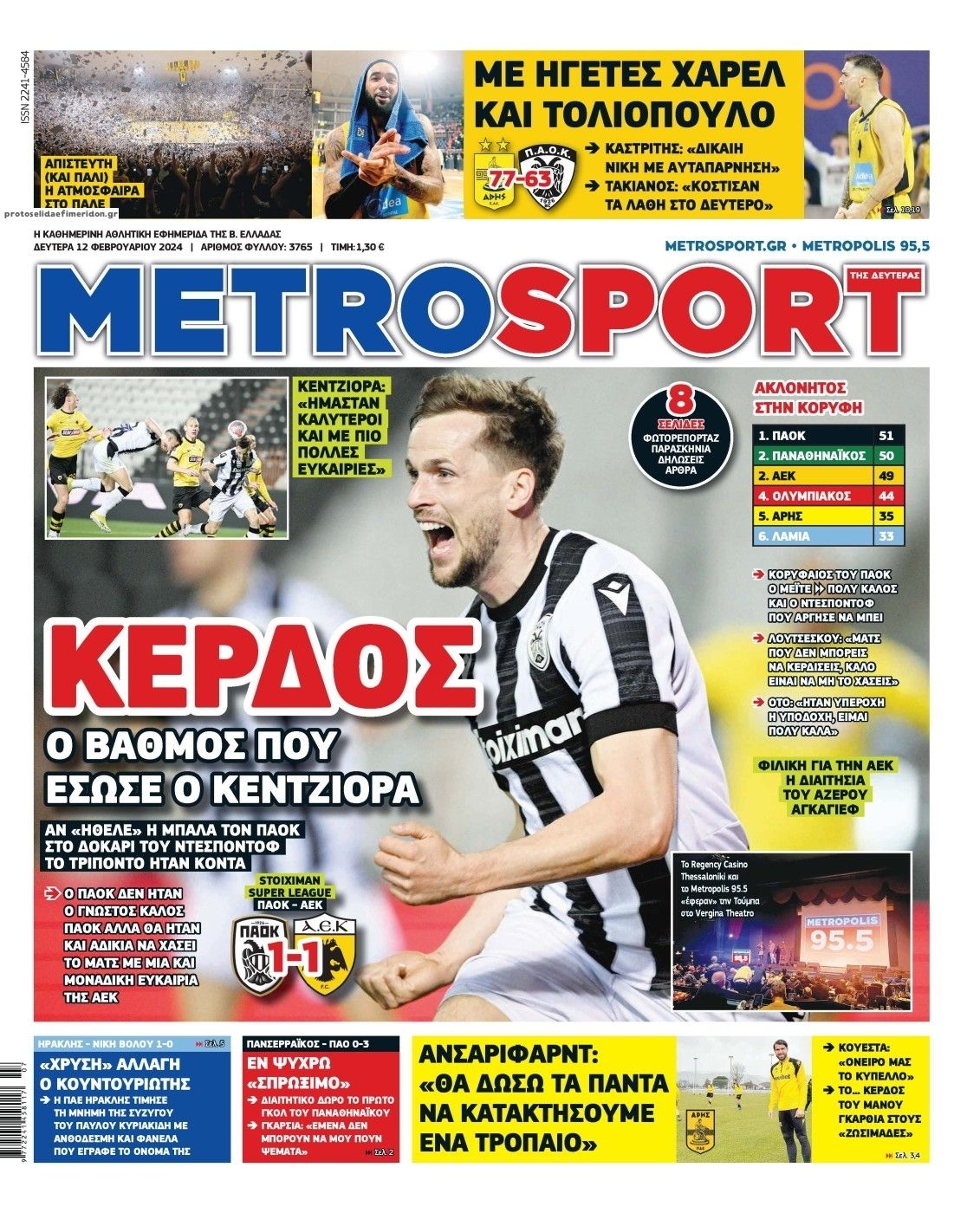 Πρωτοσέλιδο εφημερίδας Metrosport
