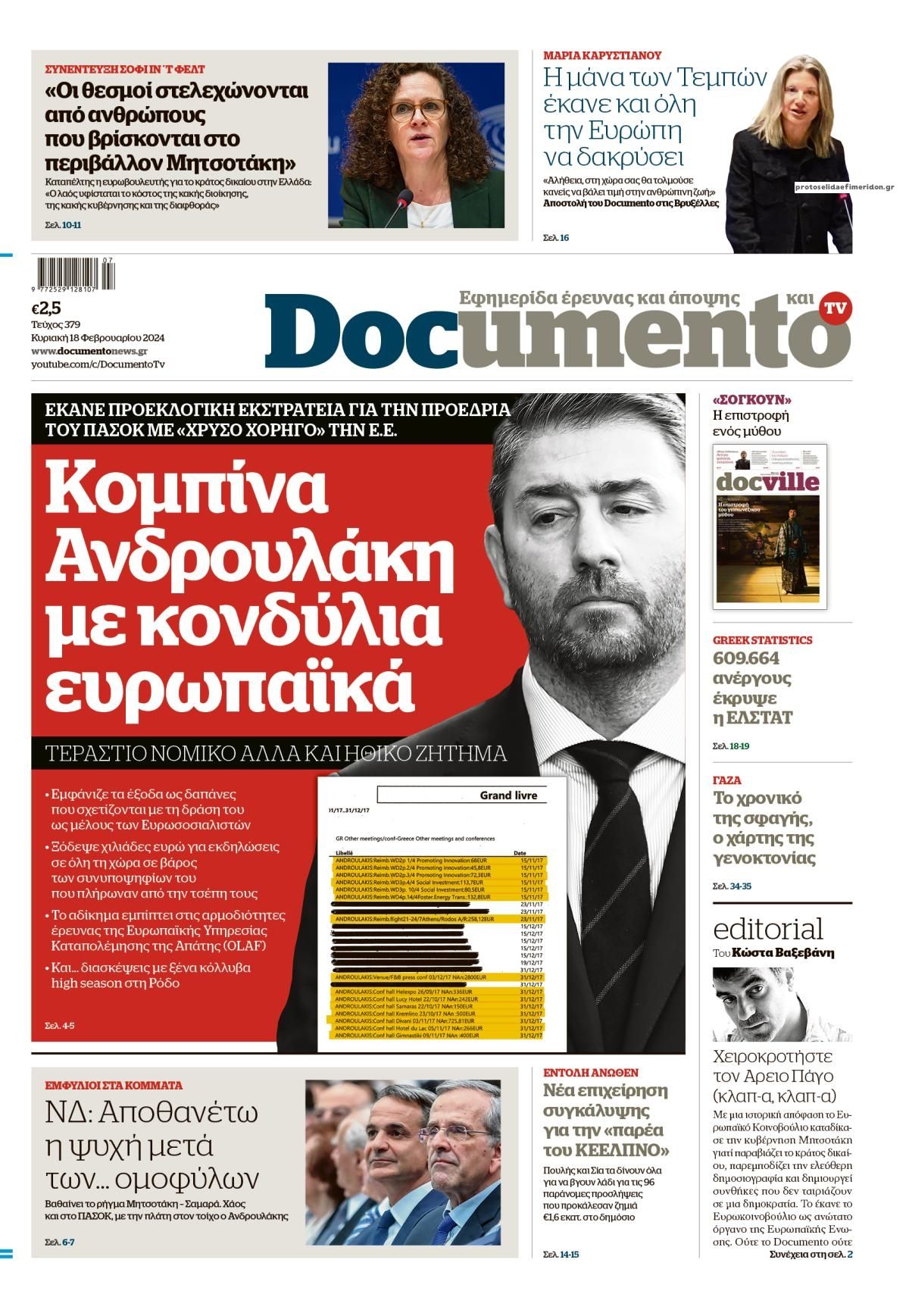 Πρωτοσέλιδο εφημερίδας Documento