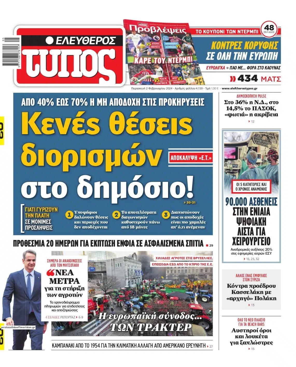 Πρωτοσέλιδο εφημερίδας Ελεύθερος Τύπος