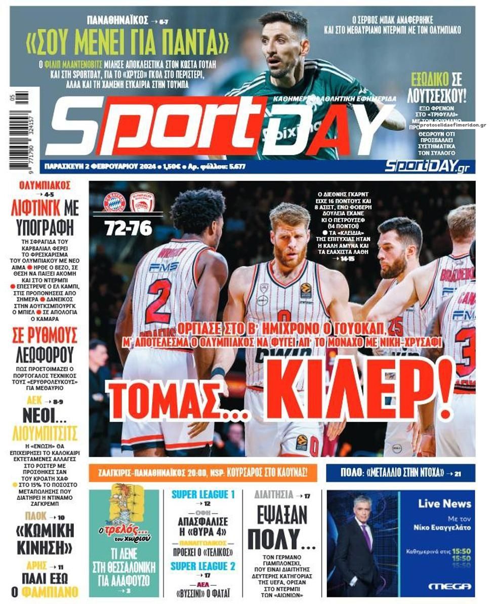 Πρωτοσέλιδο εφημερίδας Sportday