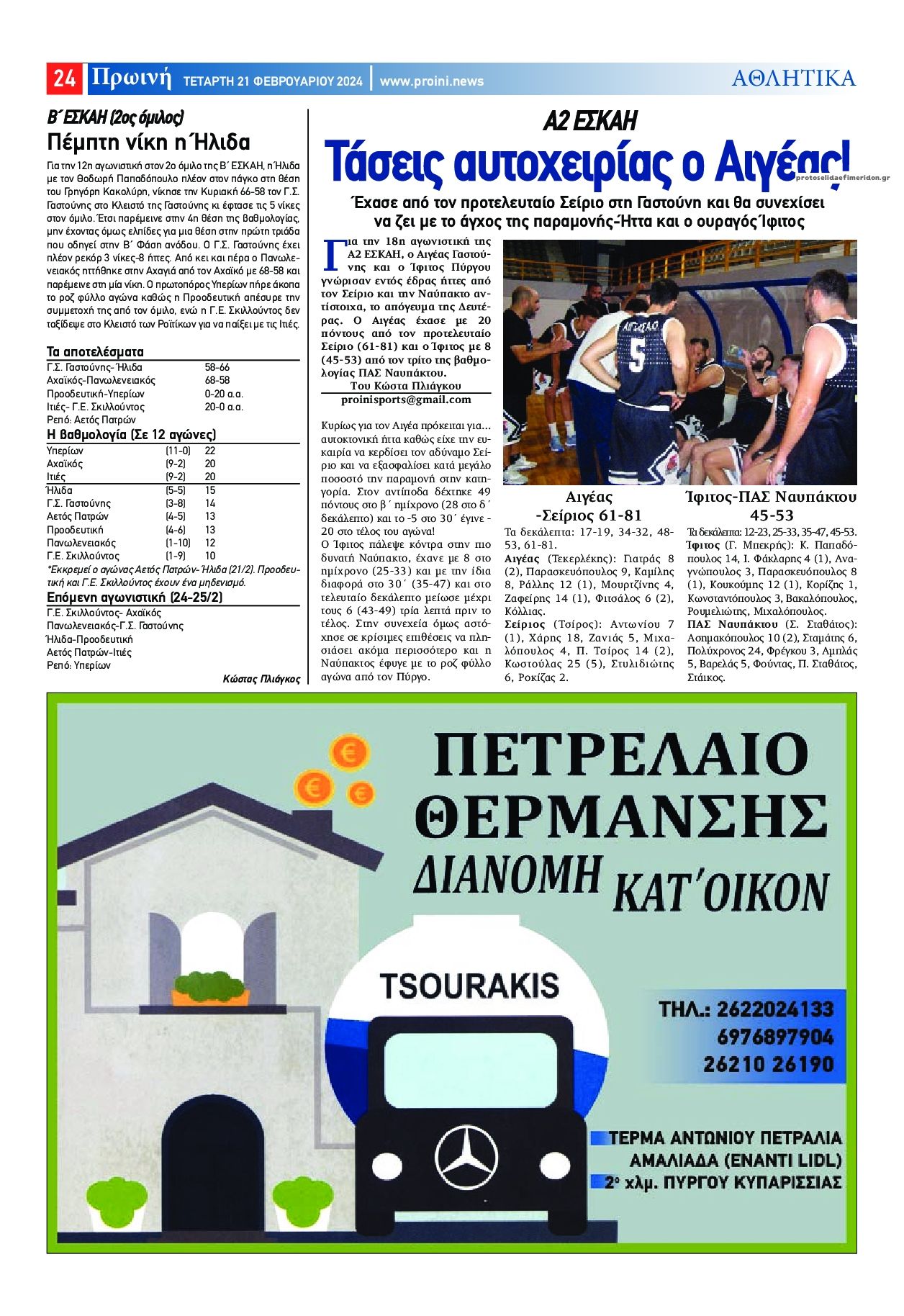 Οπισθόφυλλο εφημερίδας Πρωινή Ηλείας
