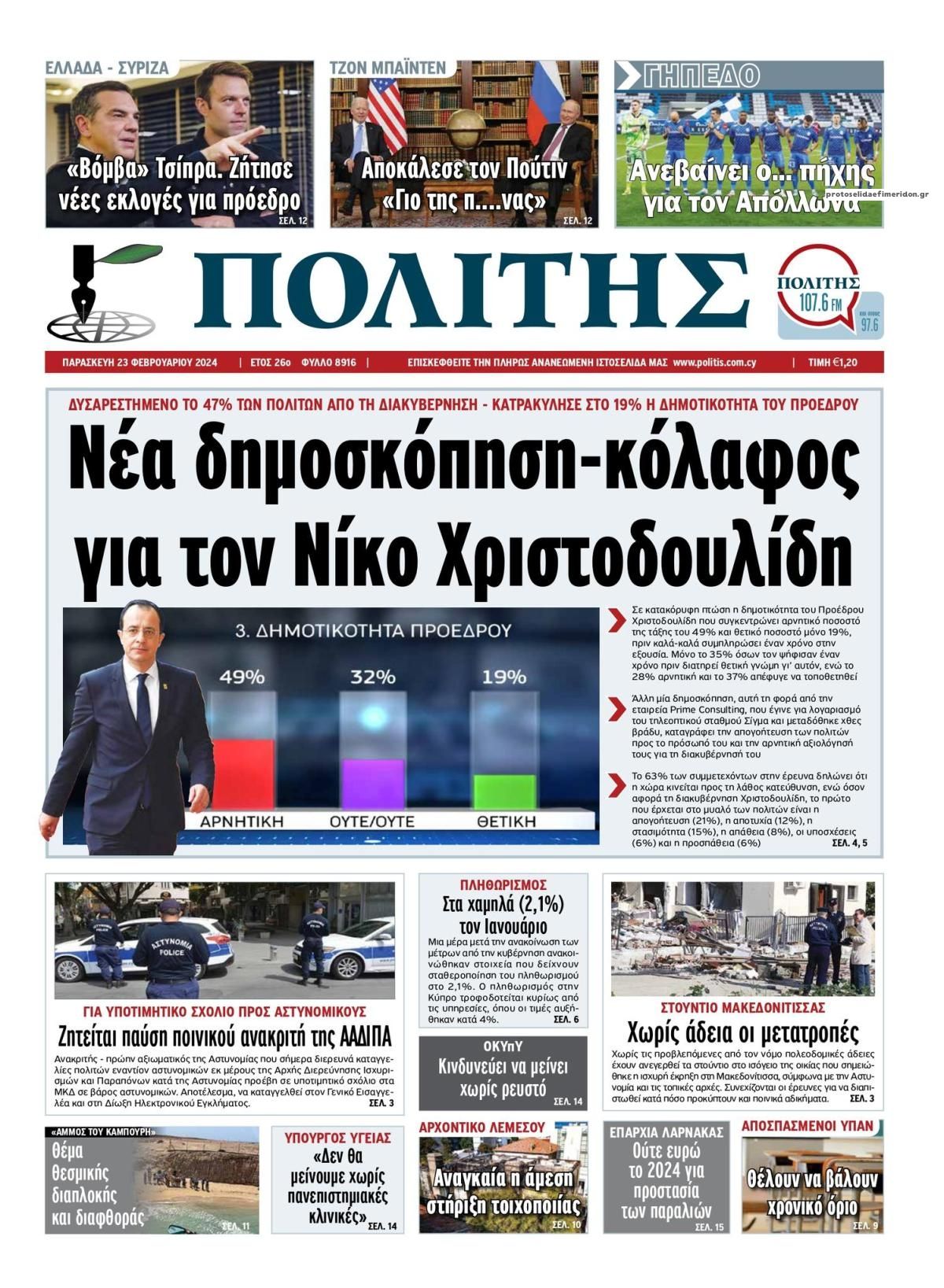 Πρωτοσέλιδο εφημερίδας Πολίτης Κύπρου