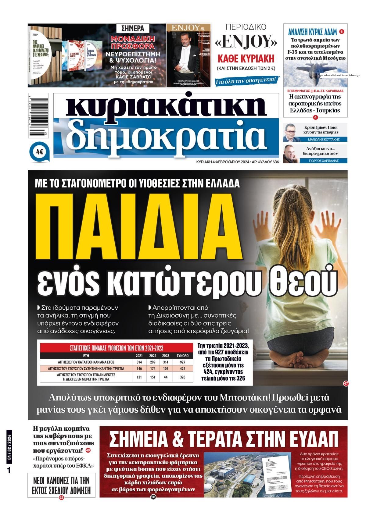 Πρωτοσέλιδο εφημερίδας Δημοκρατία