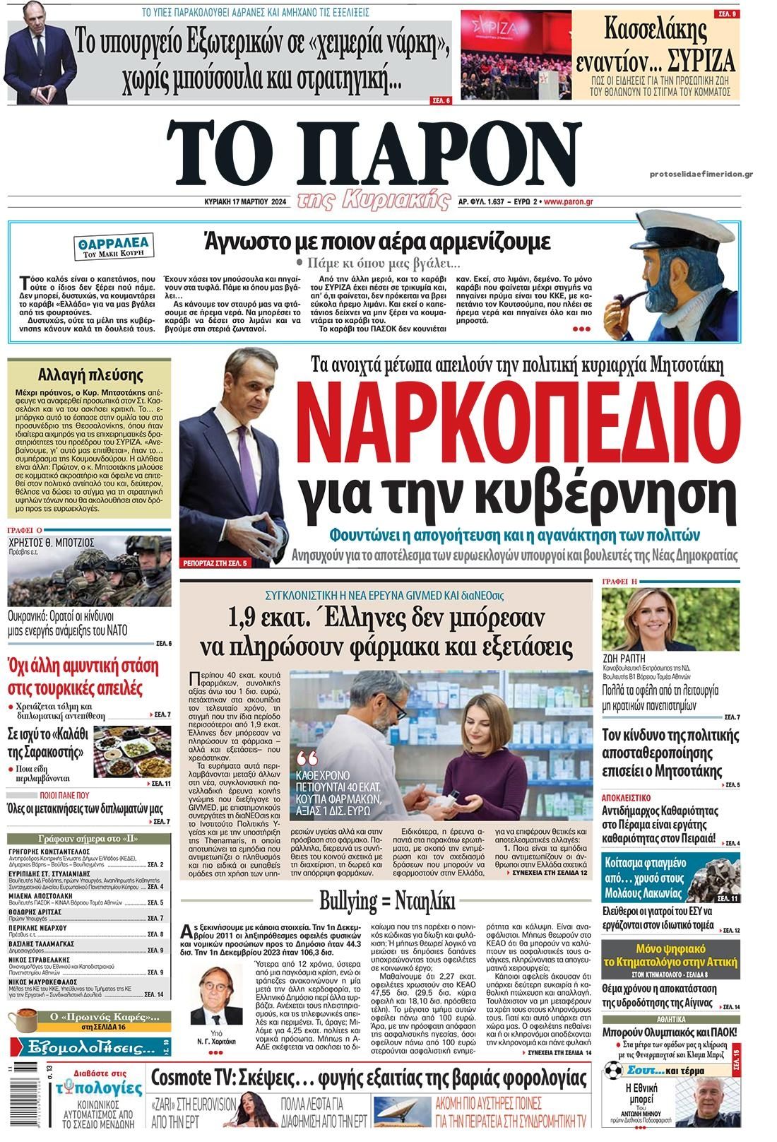 Πρωτοσέλιδο εφημερίδας Το Παρόν