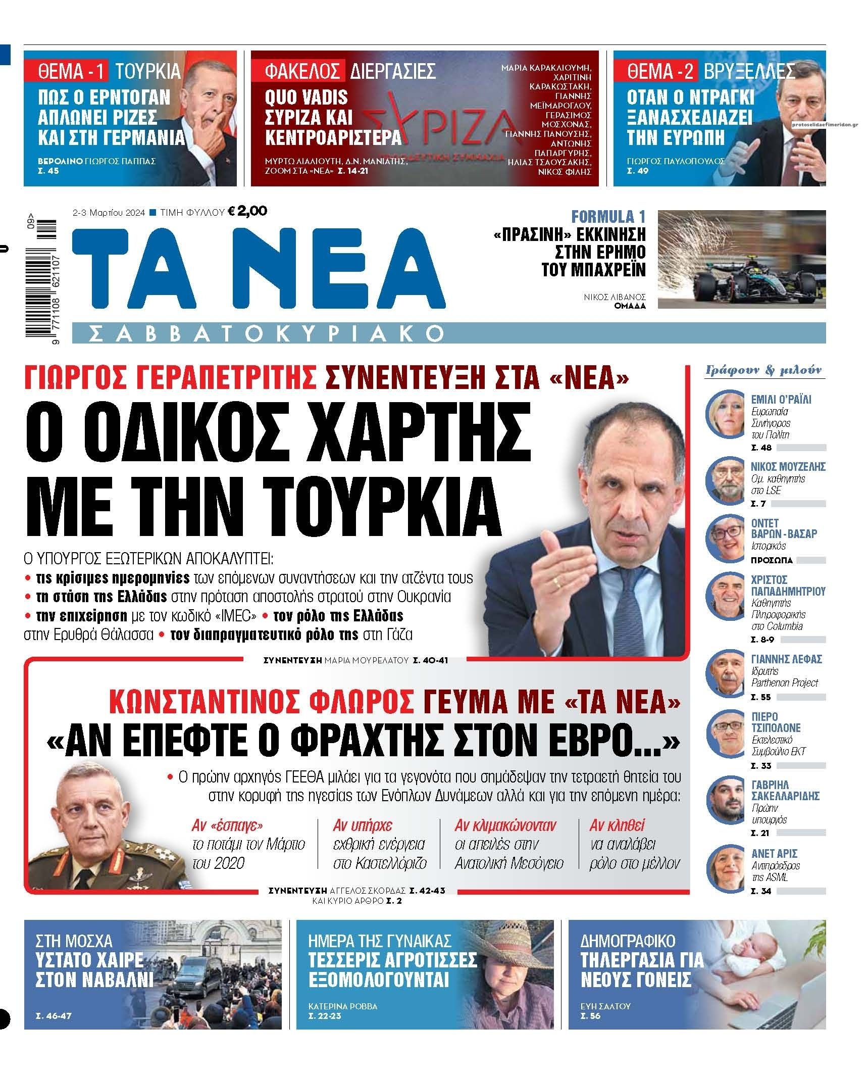 Πρωτοσέλιδο εφημερίδας Τα Νέα