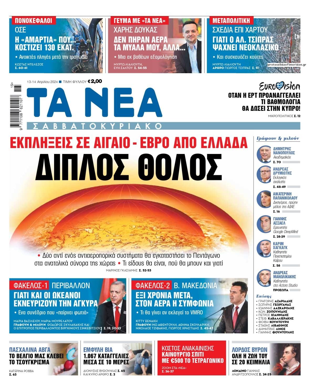 Πρωτοσέλιδο εφημερίδας Τα Νέα