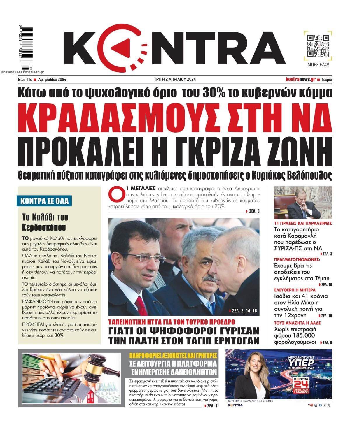 Πρωτοσέλιδο εφημερίδας Kontra News