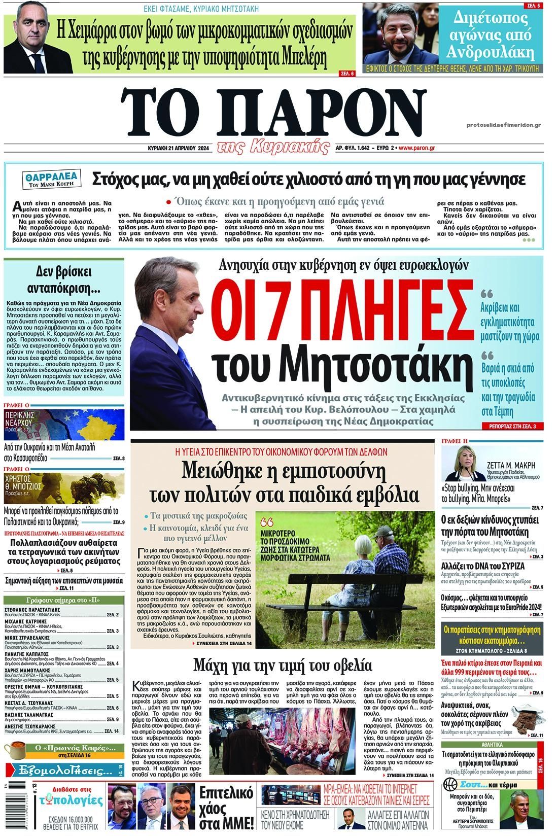 Πρωτοσέλιδο εφημερίδας Το Παρόν