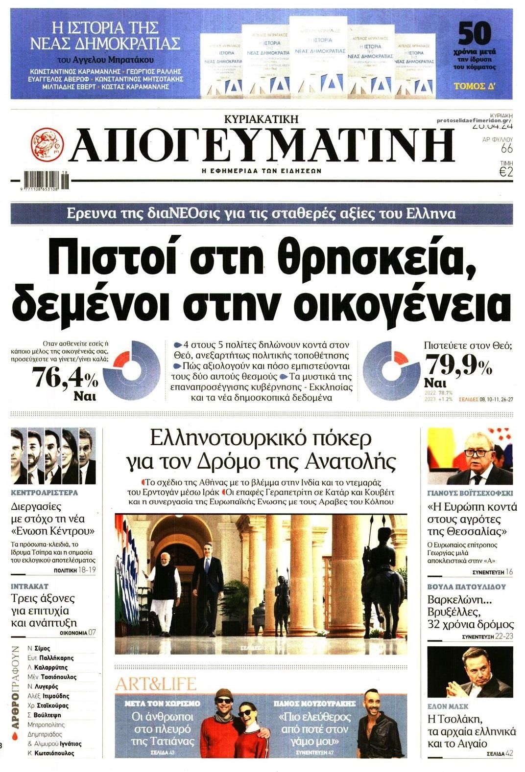 Πρωτοσέλιδο εφημερίδας Απογευματινή