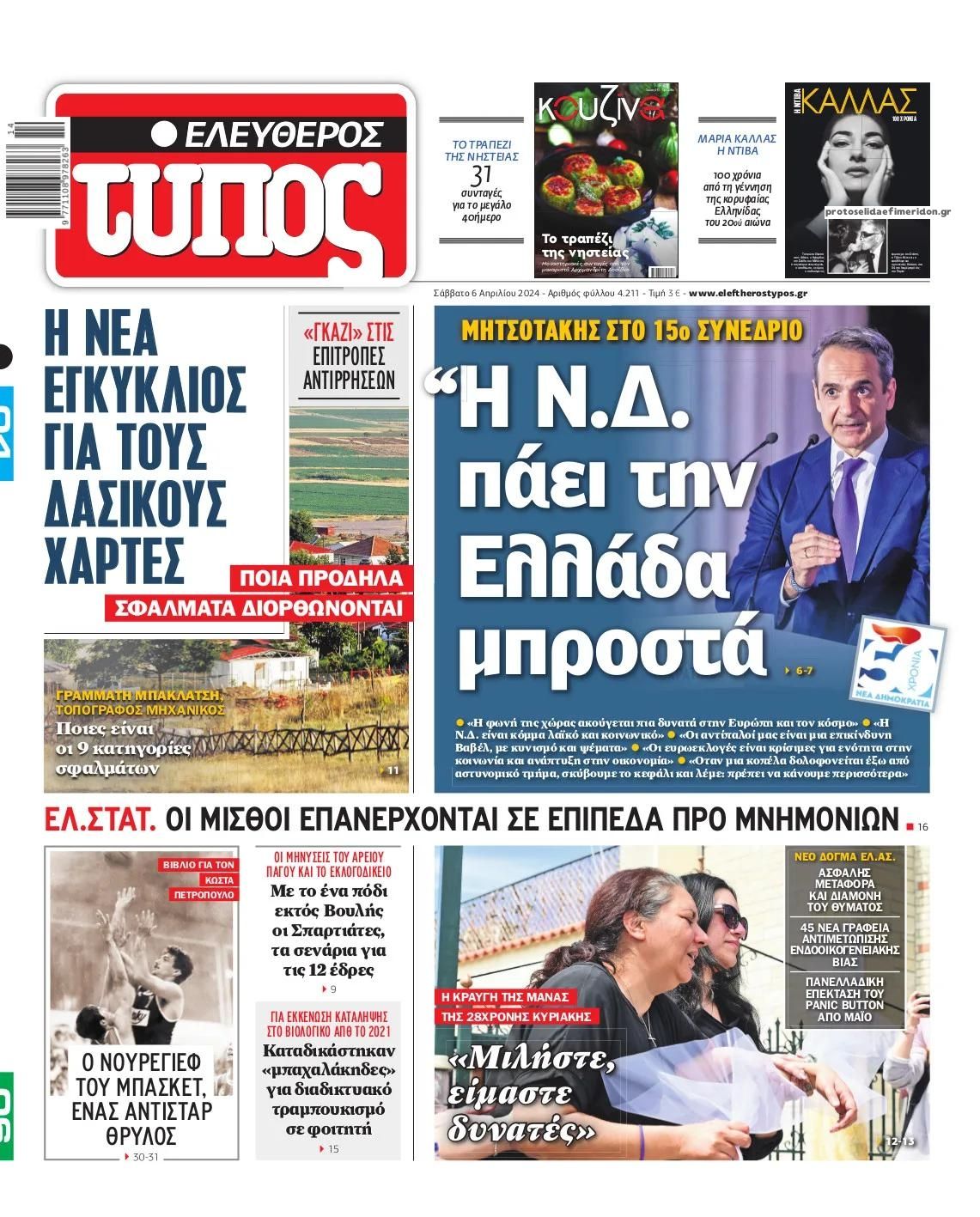 Πρωτοσέλιδο εφημερίδας Ελεύθερος Τύπος