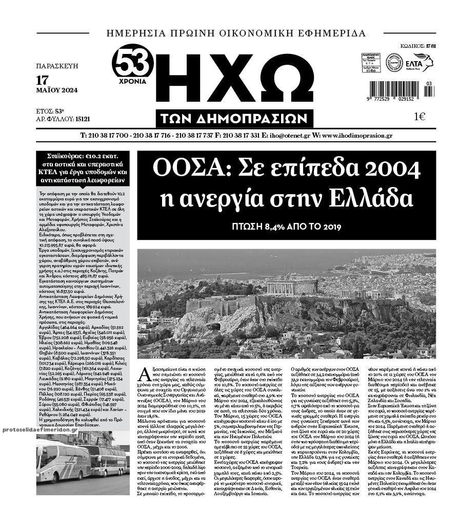 Πρωτοσέλιδο εφημερίδας Ηχώ