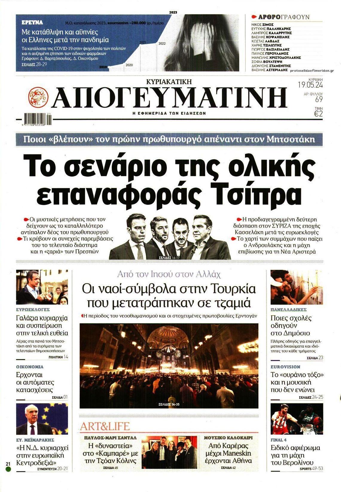 Πρωτοσέλιδο εφημερίδας Απογευματινή