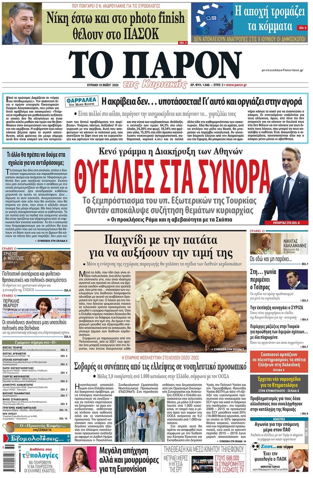 Πρωτοσέλιδο εφημερίδας Το Παρόν