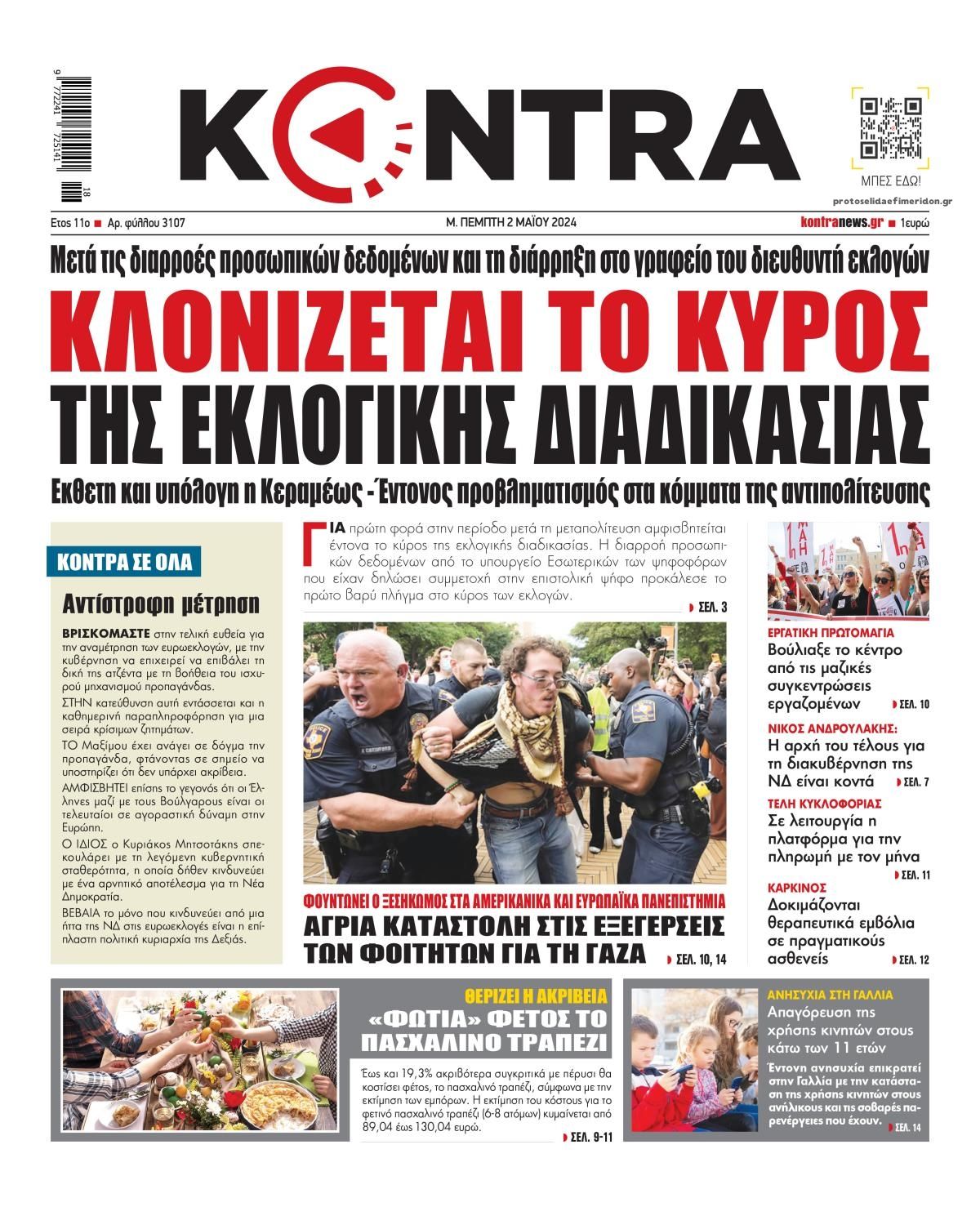 Πρωτοσέλιδο εφημερίδας Kontra News