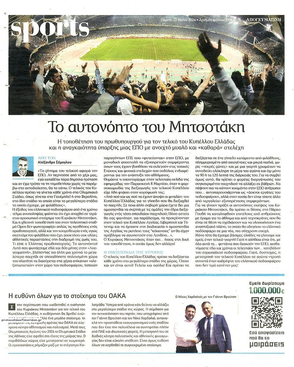 Οπισθόφυλλο εφημερίδας Απογευματινή