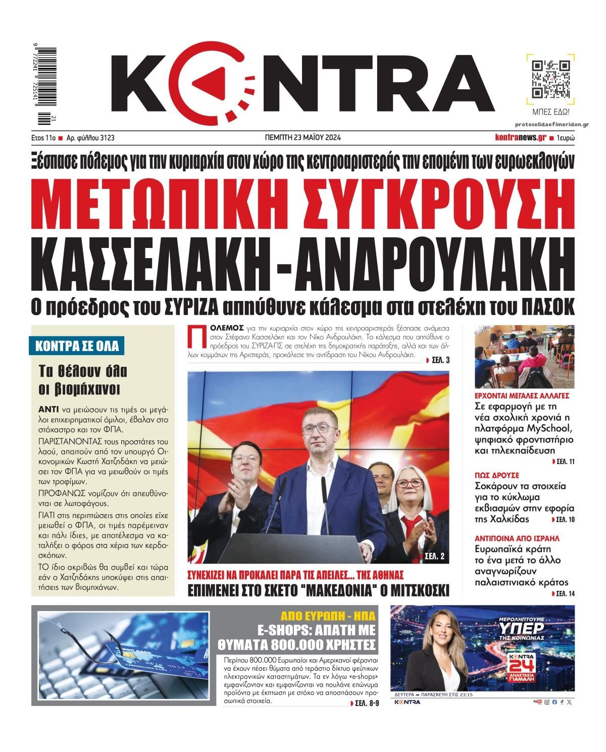 Πρωτοσέλιδο εφημερίδας Kontra News