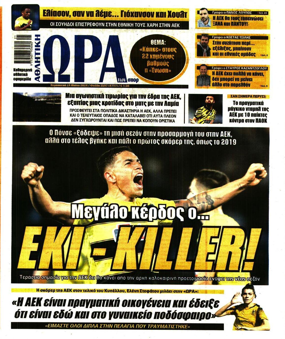 Πρωτοσέλιδο εφημερίδας Η ώρα των Σπορ