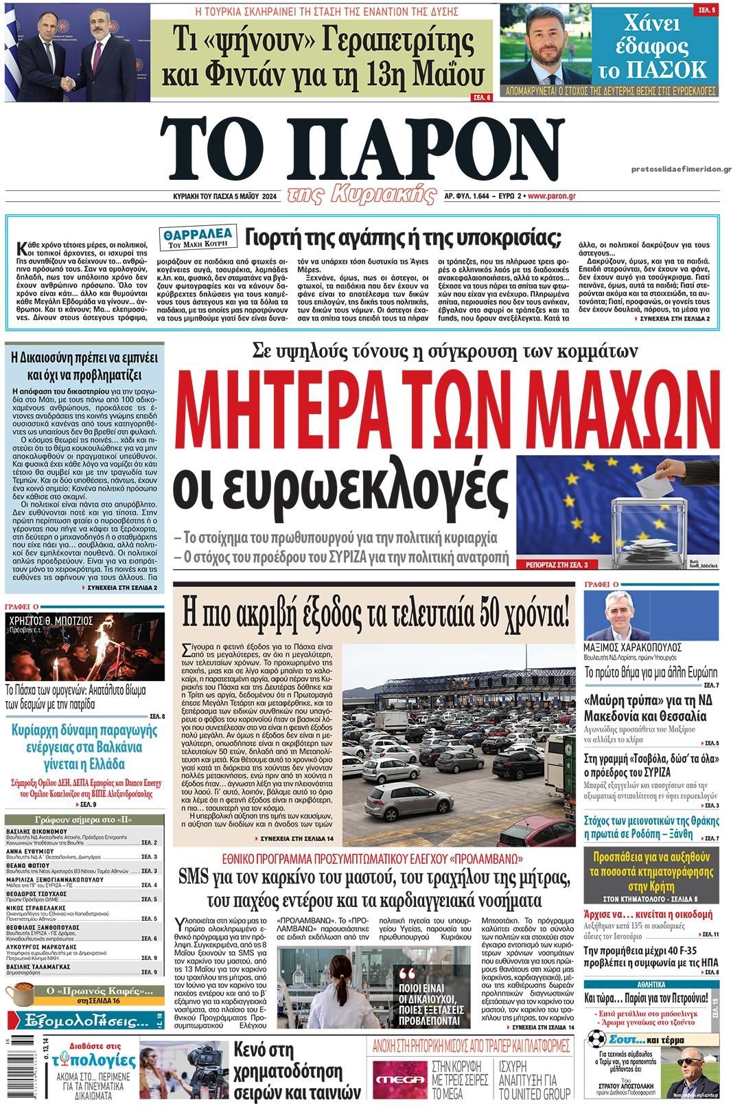 Πρωτοσέλιδο εφημερίδας Το Παρόν