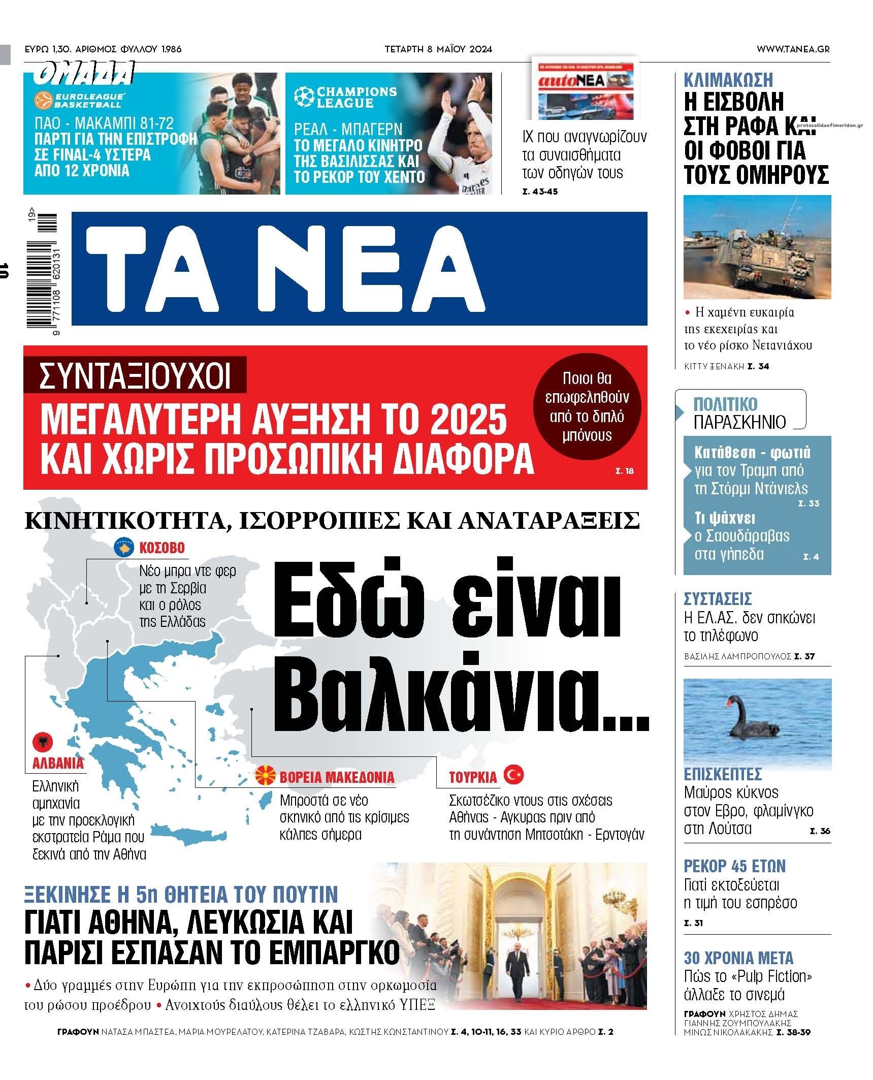 Πρωτοσέλιδο εφημερίδας Τα Νέα