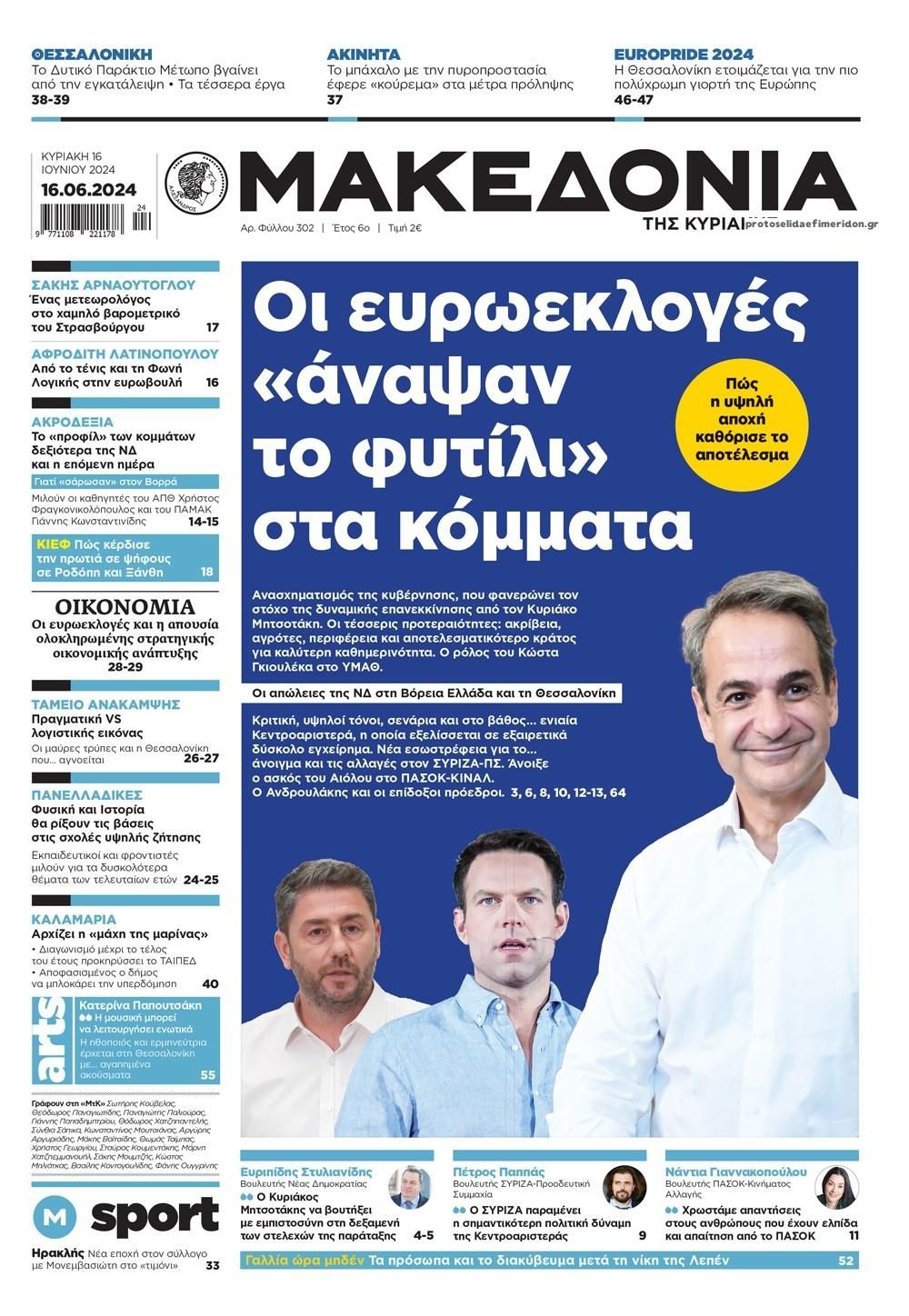 Πρωτοσέλιδο εφημερίδας Μακεδονία