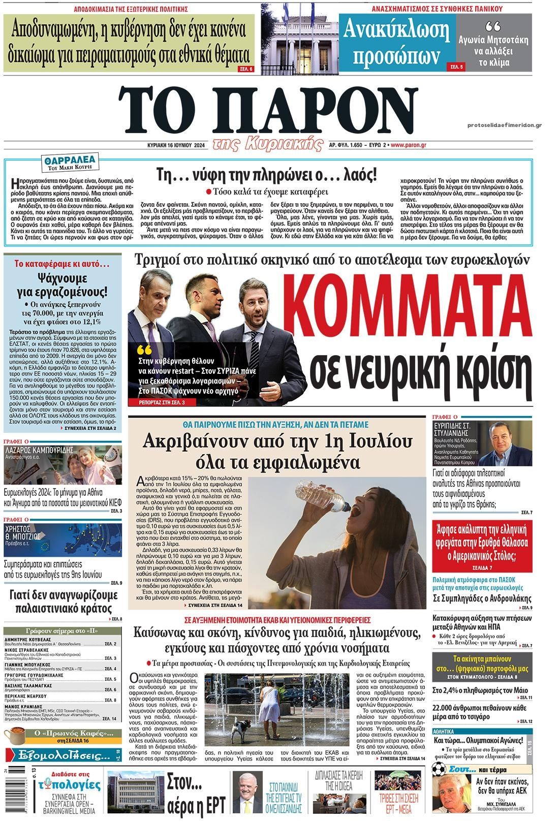 Πρωτοσέλιδο εφημερίδας Το Παρόν