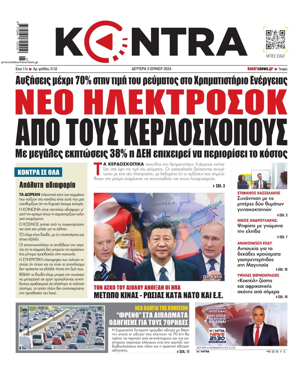 Πρωτοσέλιδο εφημερίδας Kontra News