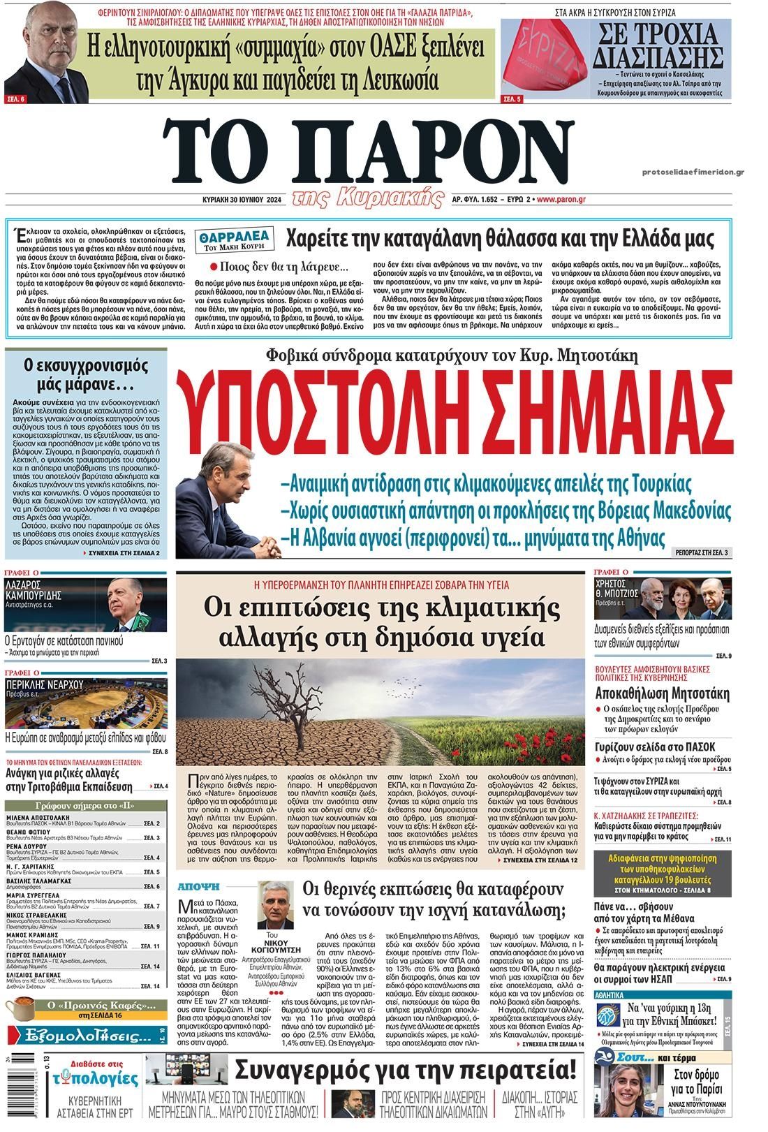 Πρωτοσέλιδο εφημερίδας Το Παρόν