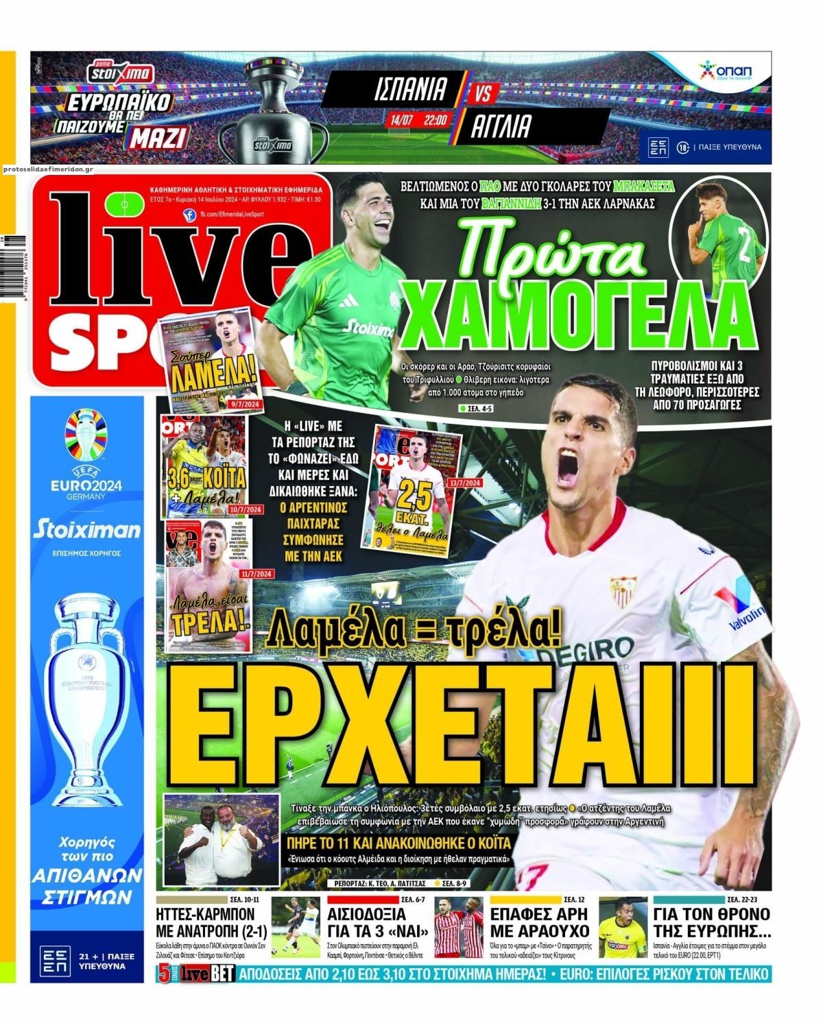 Πρωτοσέλιδο εφημερίδας Livesport