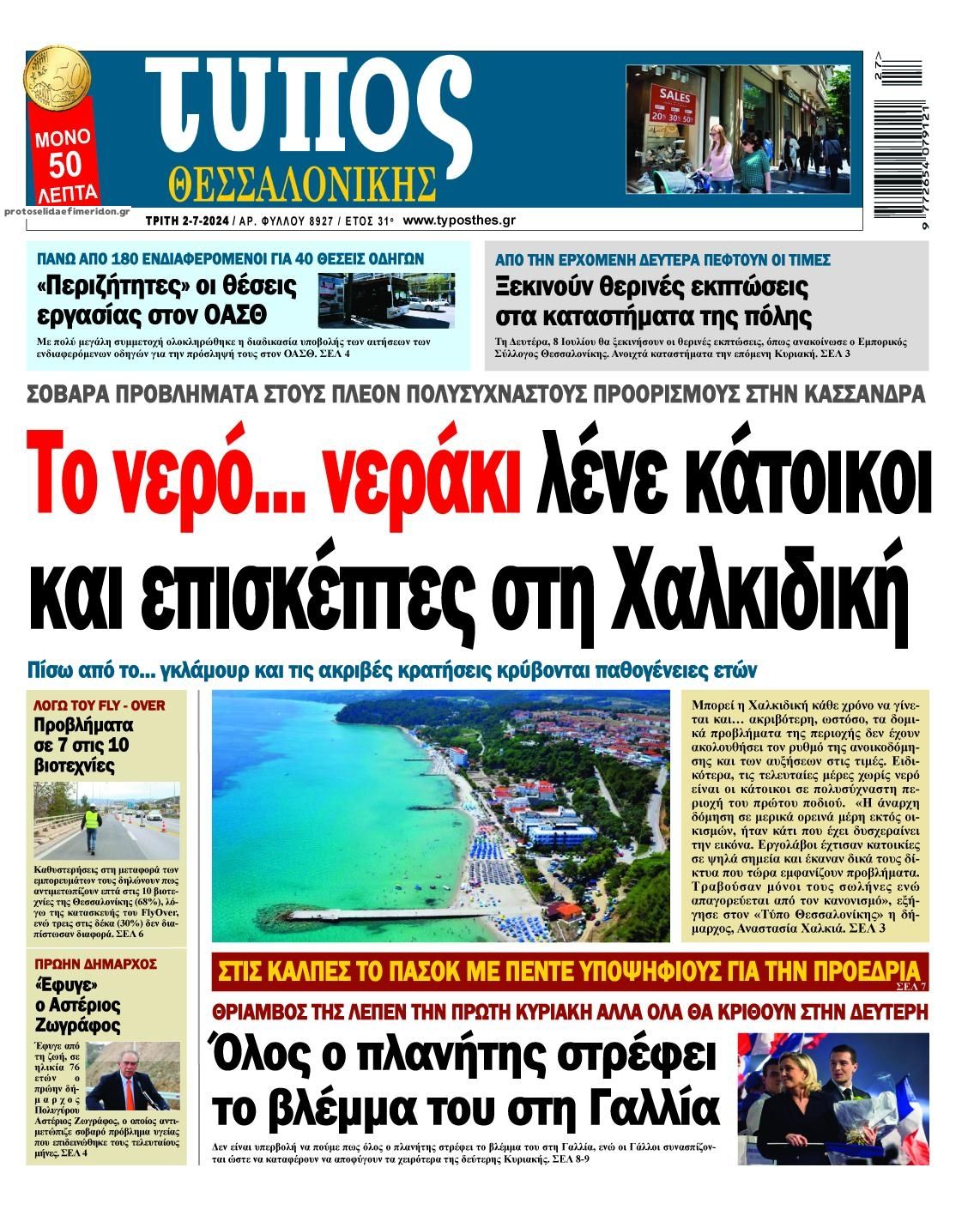 Πρωτοσέλιδο εφημερίδας Τύπος Θεσσαλονίκης