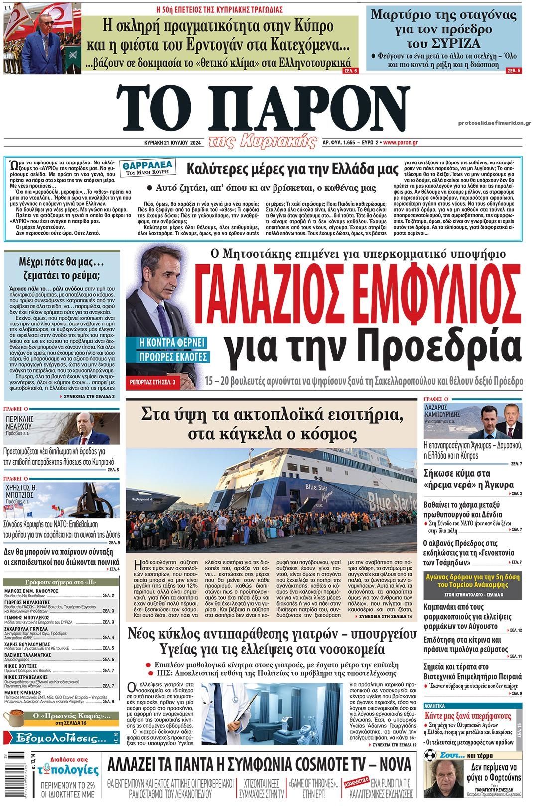 Πρωτοσέλιδο εφημερίδας Το Παρόν