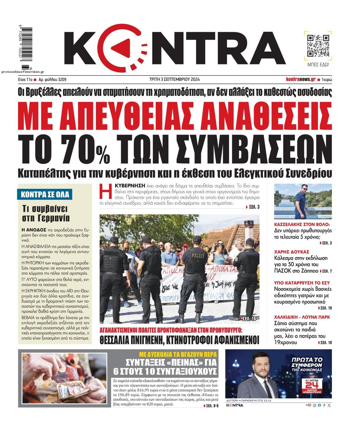Πρωτοσέλιδο εφημερίδας Kontra News