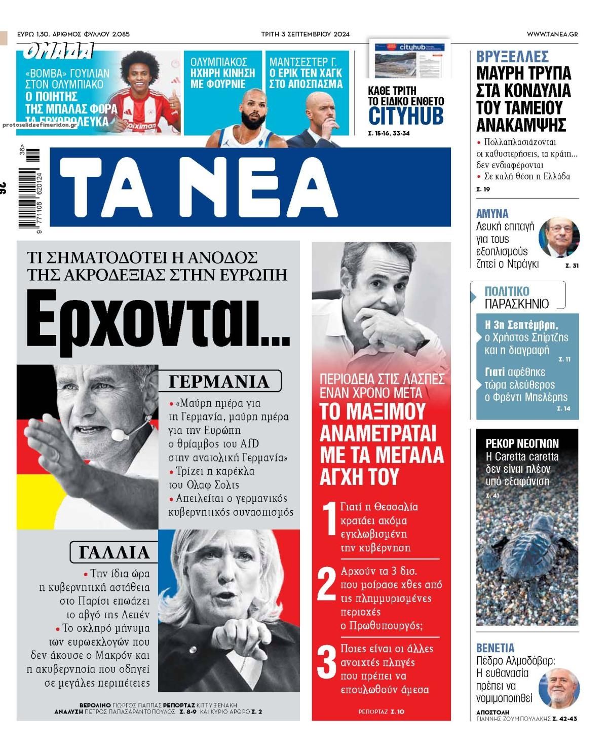 Πρωτοσέλιδο εφημερίδας Τα Νέα