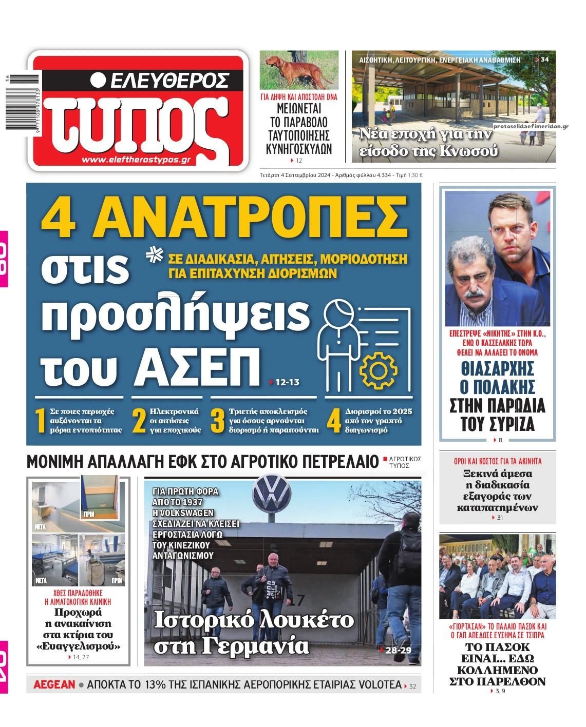 Πρωτοσέλιδο εφημερίδας Ελεύθερος Τύπος