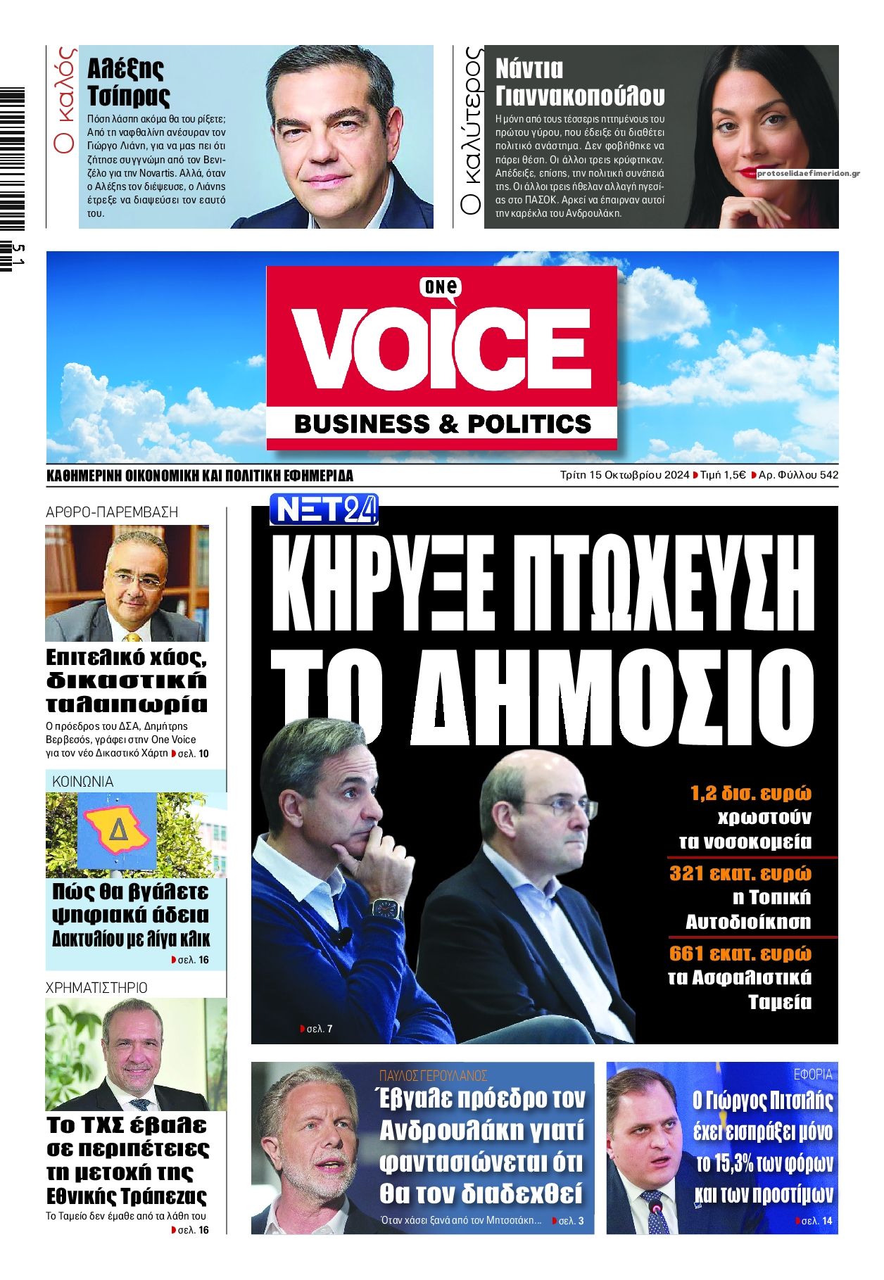 Πρωτοσέλιδο εφημερίδας Finance and Markets Voice