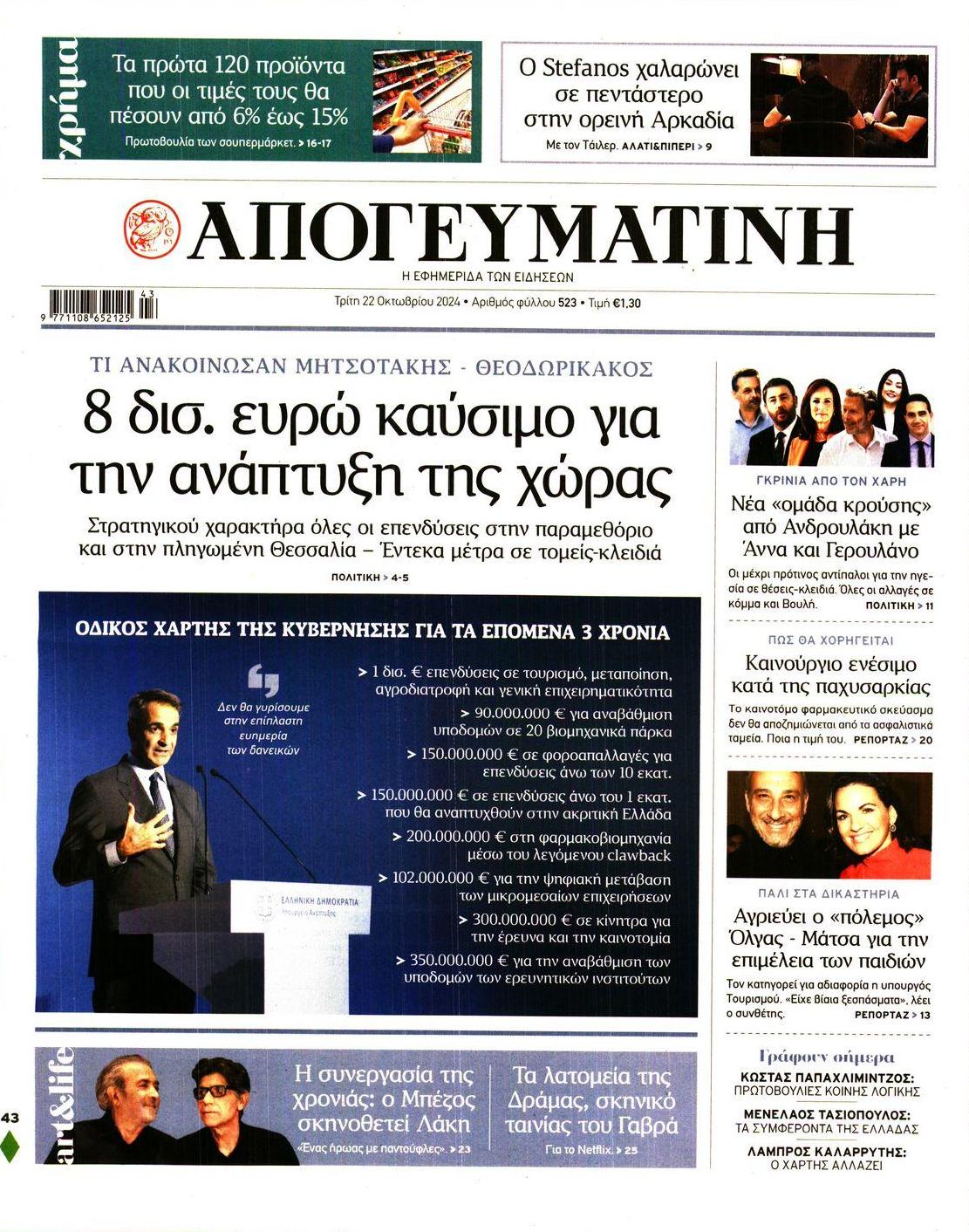 Πρωτοσέλιδο εφημερίδας Απογευματινή
