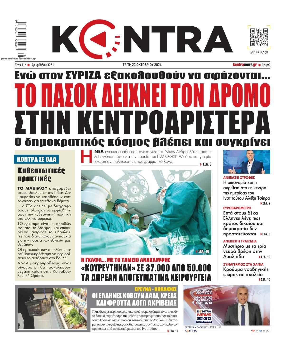 Πρωτοσέλιδο εφημερίδας Kontra News