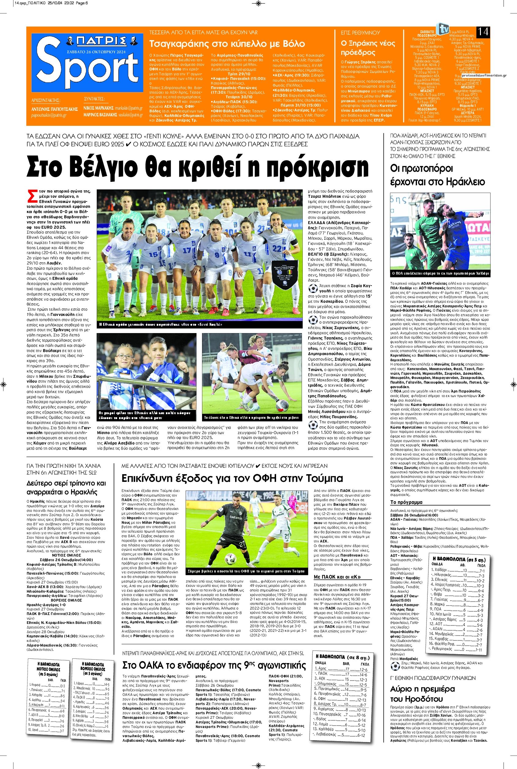 Πρωτοσέλιδο εφημερίδας Πατρίς Σπορ