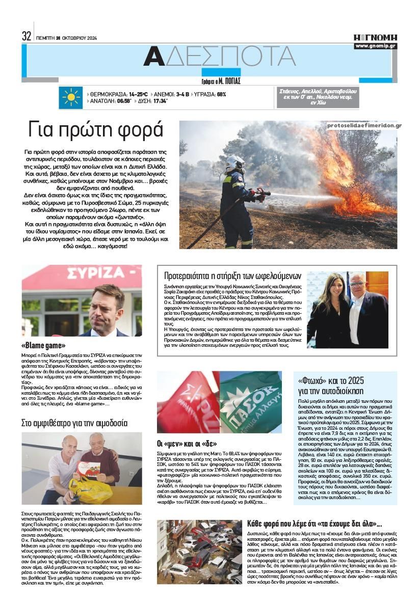 Οπισθόφυλλο εφημερίδας Γνώμη της Πάτρας