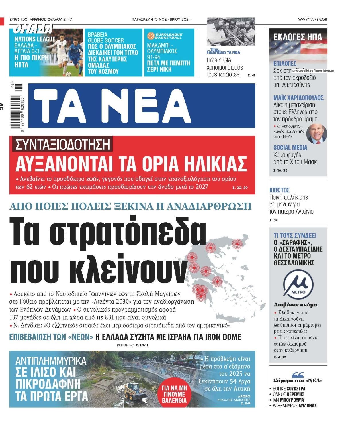 Πρωτοσέλιδο εφημερίδας Τα Νέα