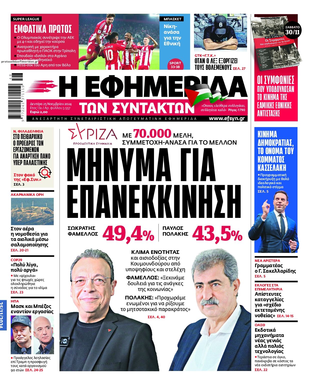 Πρωτοσέλιδο εφημερίδας Των συντακτών