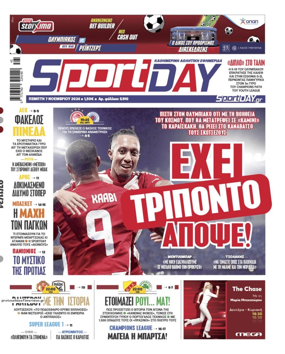 Πρωτοσέλιδο εφημερίδας Sportday