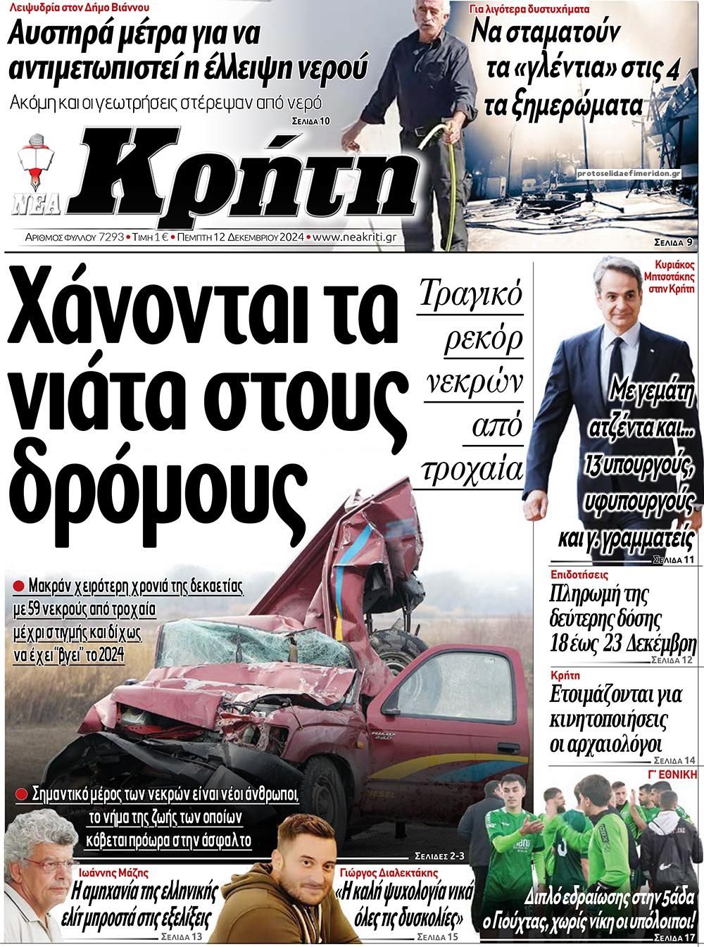 Πρωτοσέλιδο εφημερίδας Νέα Κρήτη