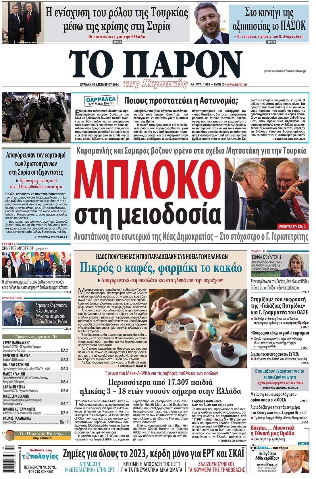 Πρωτοσέλιδο εφημερίδας Το Παρόν