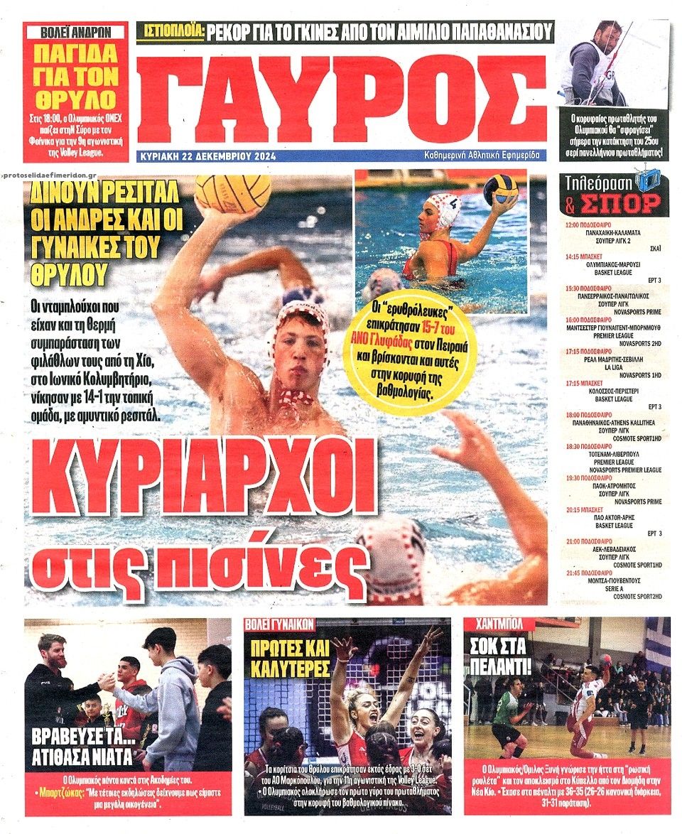 Οπισθόφυλλο εφημερίδας Κόκκινος Πρωταθλητής