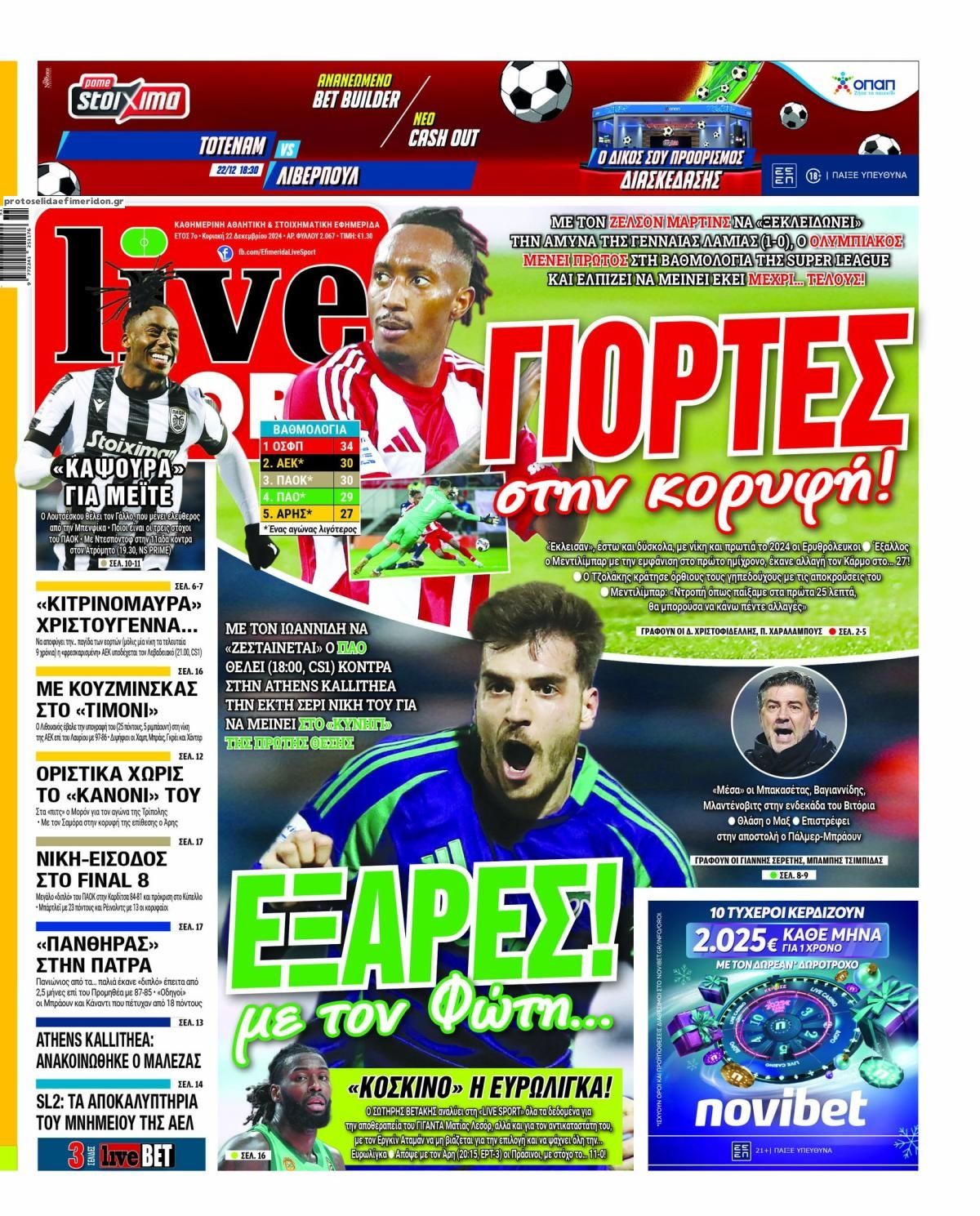 Πρωτοσέλιδο εφημερίδας Livesport